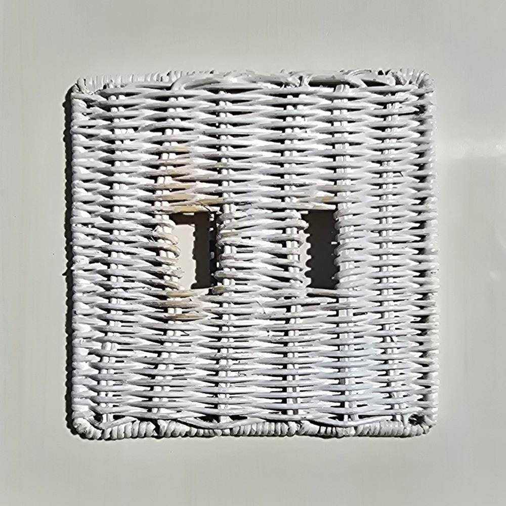 Vintage White Wicker Rattan Double Toggle Light Switch Cover Plate Coastal Boho